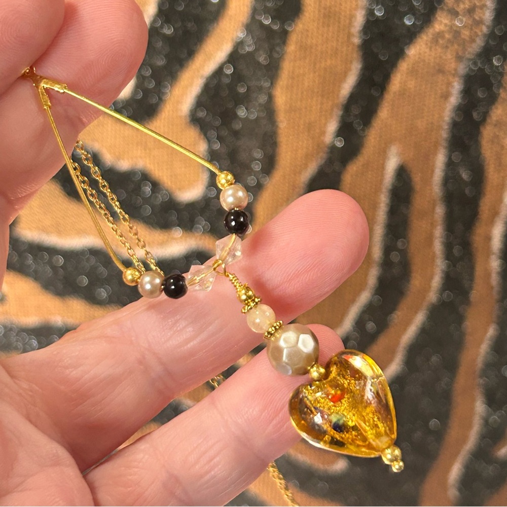 Handcrafted vintage bead changeable charm pendant on chain necklace